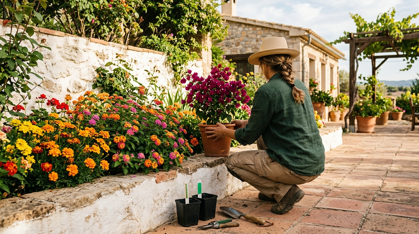 Jardineros Tecnoverd trabajando en Plantas verano resistentes