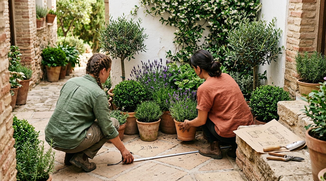 Jardineros Tecnoverd trabajando en diseo jardines pequeos