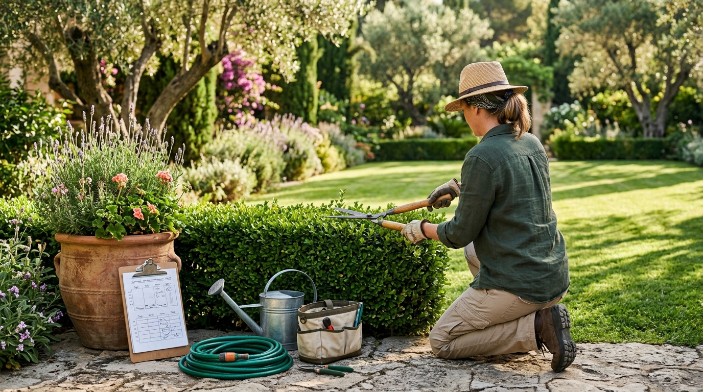 Jardineros Tecnoverd trabajando en mantenimiento jardn cada mes