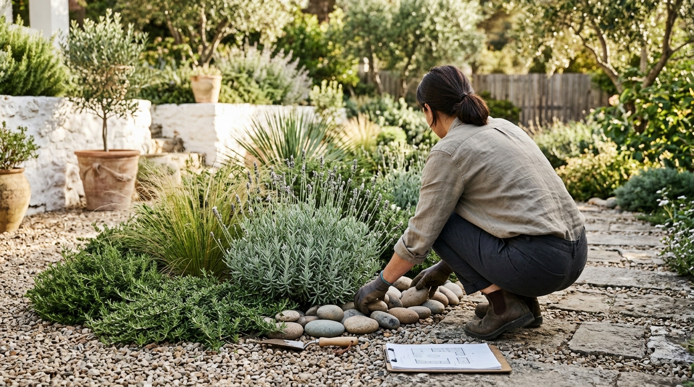 Jardineros Tecnoverd trabajando en jardn bajo mantenimiento diseo