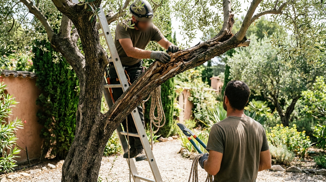 Jardineros Tecnoverd trabajando en rbol necesita atencin profesional