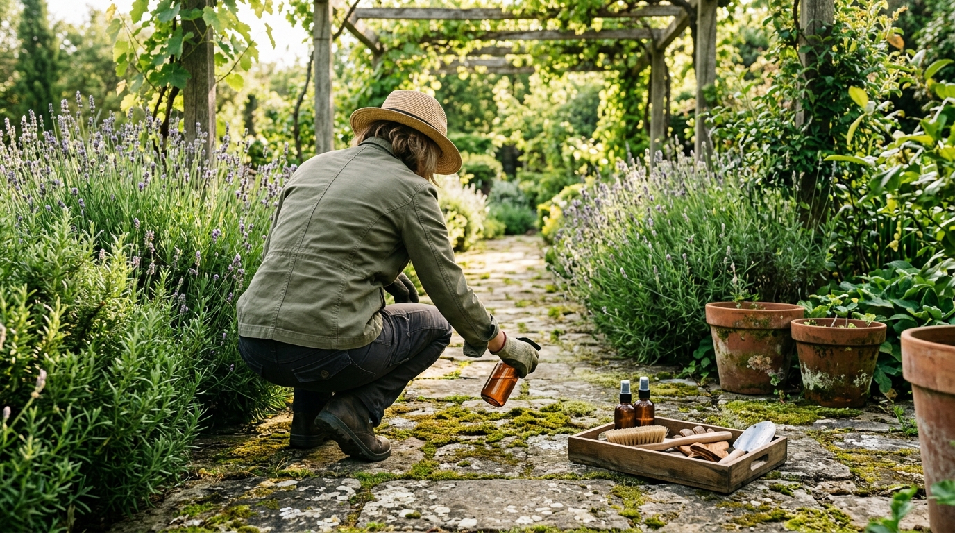 Jardineros Tecnoverd trabajando en hongos musgo jardn