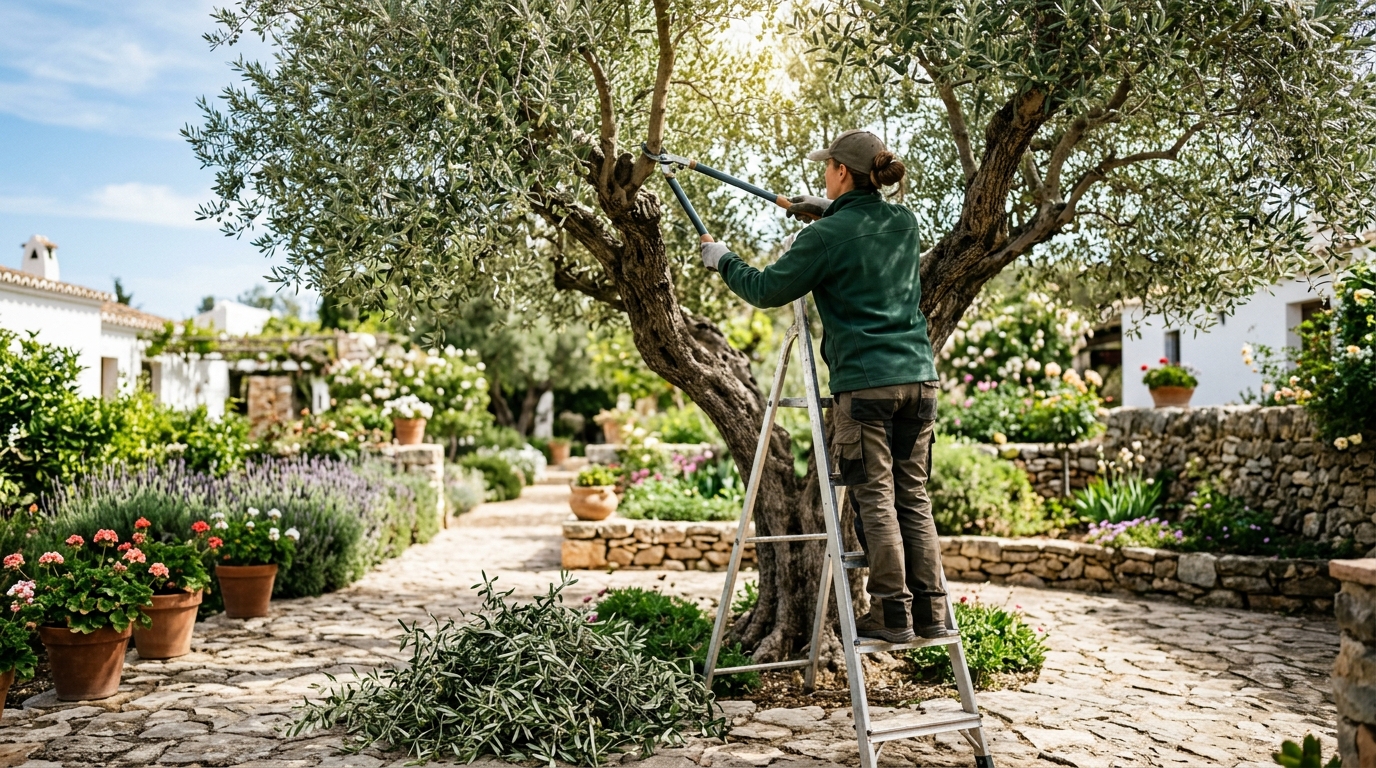 Jardineros Tecnoverd trabajando en poda de rboles jardn